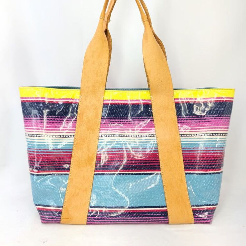 Consuela Classic Tote Bag Serape Stripe Multicolor Coated Canvas Leather Straps